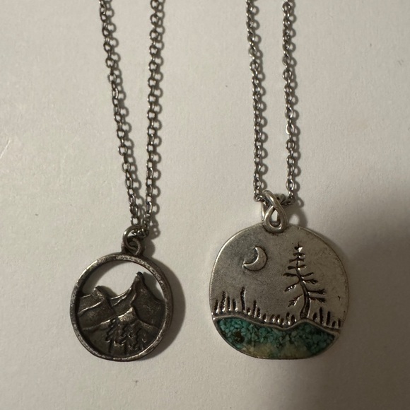 Silver Mountain and Tree Pendant Necklace Set - Picture 2 of 3